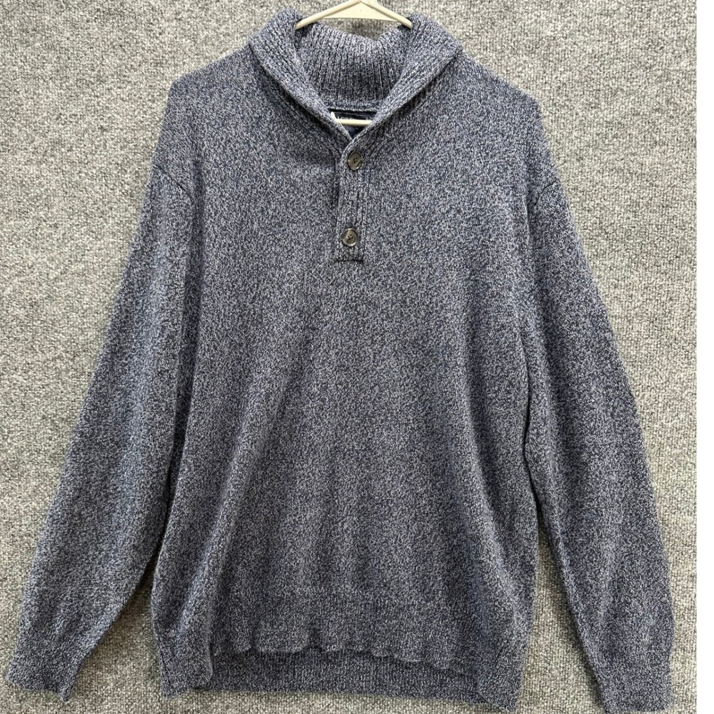 J.Crew Mens Shawl Collar Sweater Blue Marled Knit Pullover, XL, New with tags